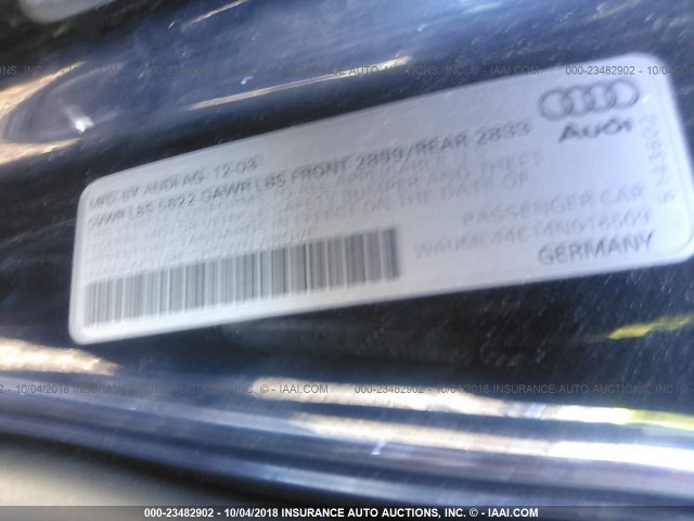 WAUML44E14N016509 - 2004 AUDI A8 L QUATTRO BLUE photo 9