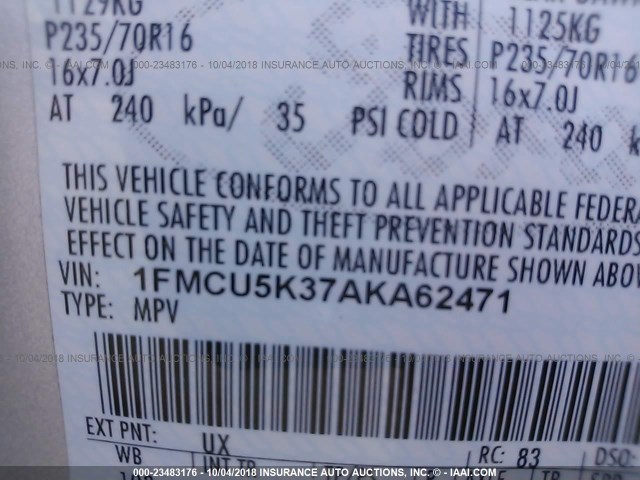 1FMCU5K37AKA62471 - 2010 FORD ESCAPE HYBRID SILVER photo 9