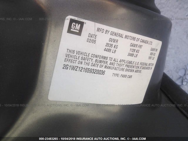 2G1WZ121659320036 - 2005 CHEVROLET MONTE CARLO SS SUPERCHARGED ნაცრისფერი ფოტო 9