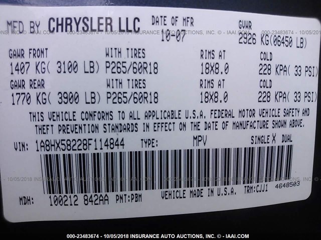 1A8HX58228F114844 - 2008 CHRYSLER ASPEN LIMITED BLUE photo 9