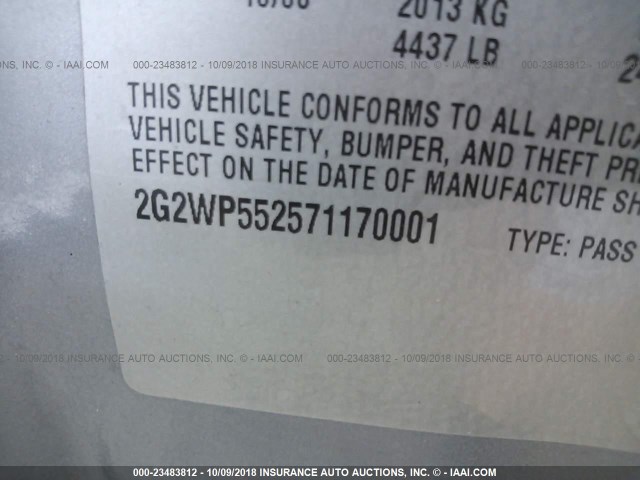 2G2WP552571170001 - 2007 PONTIAC GRAND PRIX Մոխրագույն լուսանկար 9