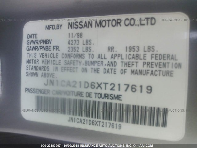 JN1CA21D6XT217619 - 1999 NISSAN MAXIMA GLE/GXE/SE BEIGE photo 9