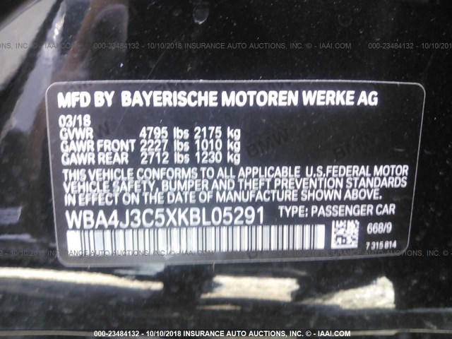 WBA4J3C5XKBL05291 - 2019 BMW 430XI GRAN COUPE BLACK photo 9