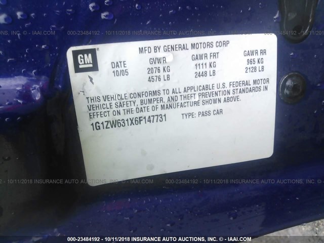 1G1ZW631X6F147731 - 2006 CHEVROLET MALIBU MAXX SS Dark Blue photo 9