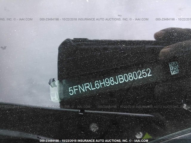 5FNRL6H98JB080252 - 2018 HONDA ODYSSEY ELITE فضي صورة 9