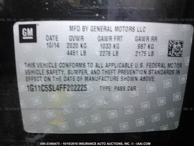 1G11C5SL4FF202225 - 2015 CHEVROLET MALIBU 1LT BLACK photo 9