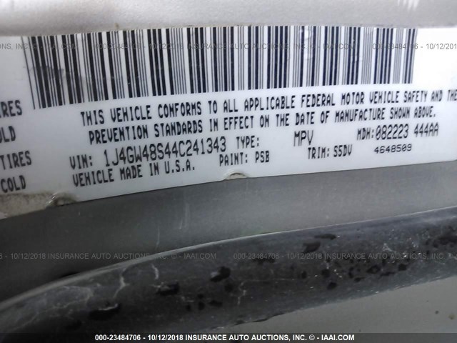 1J4GW48S44C241343 - 2004 JEEP GRAND CHEROKEE LAREDO/COLUMBIA/FREEDOM SILVER photo 9