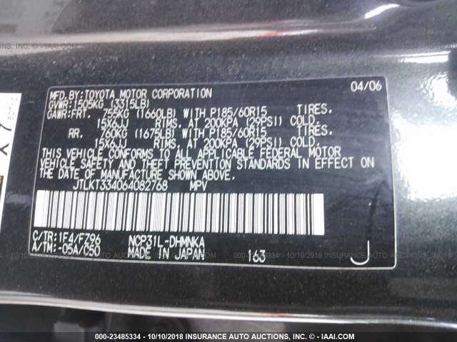 JTLKT334064082768 - 2006 TOYOTA SCION XB Qara foto 9