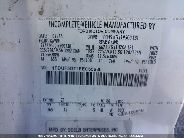 1FDUF5GT1FEC65689 - 2015 FORD F550 SUPER DUTY WHITE photo 10