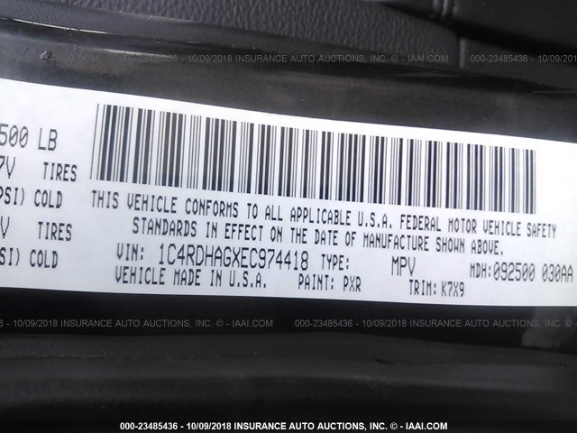 1C4RDHAGXEC974418 - 2014 DODGE DURANGO SXT BLACK photo 9