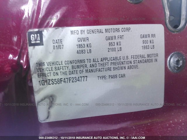 1G1ZS58F47F234777 - 2007 CHEVROLET MALIBU LS წითელი ფოტო 9