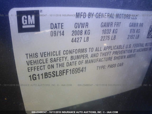 1G11B5SL8FF169541 - 2015 CHEVROLET MALIBU LS Mavi foto 9