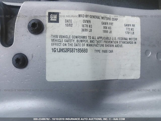 1G1JH52F537185680 - 2003 CHEVROLET CAVALIER LS SPORT SILVER photo 9