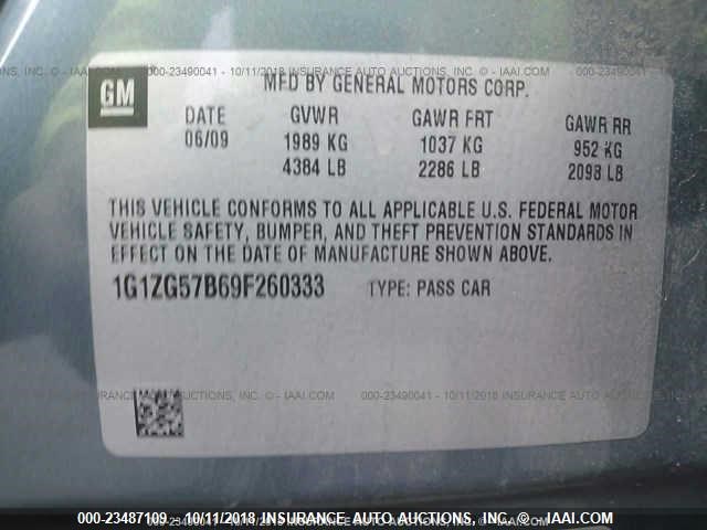 1G1ZG57B69F260333 - 2009 CHEVROLET MALIBU LS Dəniz mavisi foto 9