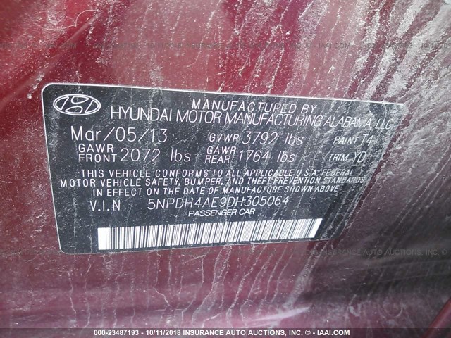 5NPDH4AE9DH305064 - 2013 HYUNDAI ELANTRA GLS/LIMITED RED photo 9