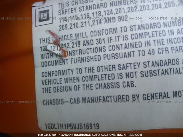 1GDL7H1P5VJ516919 - 1997 GMC C-SERIES C7H042 ORANGE photo 10