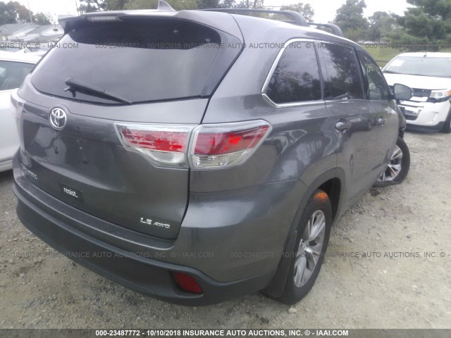 5TDBKRFH1FS148443 - 2015 TOYOTA HIGHLANDER LE/LE PLUS GRAY photo 4