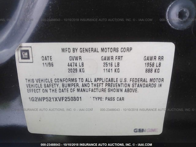 1G2WP521XVF250301 - 1997 PONTIAC GRAND PRIX GTP BLACK photo 9