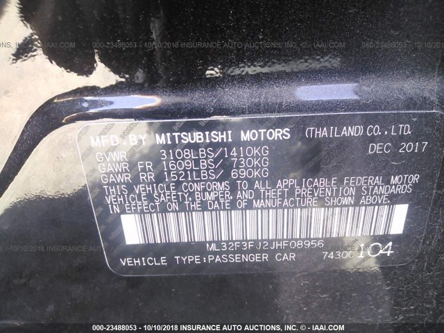 ML32F3FJ2JHF08956 - 2018 MITSUBISHI MIRAGE G4 ES შავი ფოტო 9