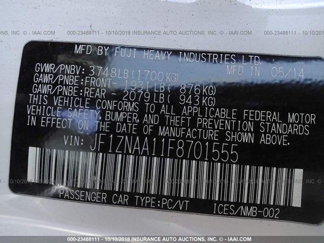 JF1ZNAA11F8701555 - 2015 TOYOTA SCION FR-S WHITE photo 9