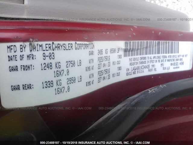 1J4GW48N14C240435 - 2004 JEEP GRAND CHEROKEE LAREDO/COLUMBIA/FREEDOM 红色 照片 9