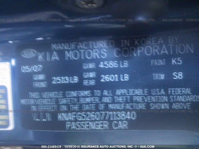 KNAFG526077113840 - 2007 KIA RONDO LX/EX BLUE photo 9