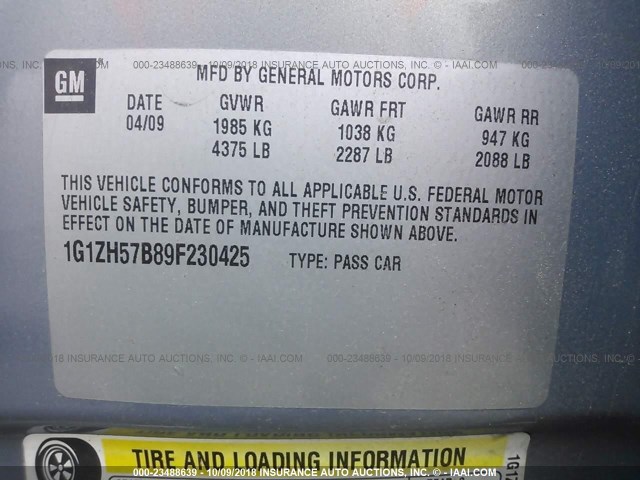 1G1ZH57B89F230425 - 2009 CHEVROLET MALIBU 1LT ღია ლურჯი ფოტო 9