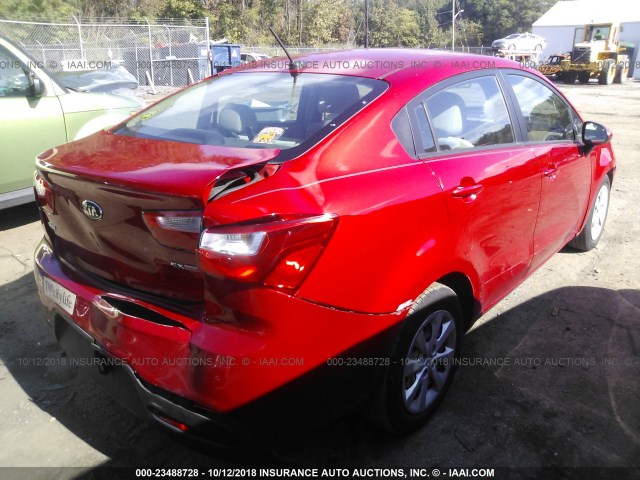 KNADN4A35F6456565 - 2015 KIA RIO EX/SX RED photo 4