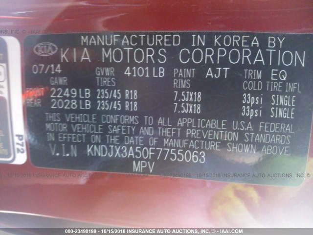 KNDJX3A50F7755063 - 2015 KIA SOUL ! RED photo 9