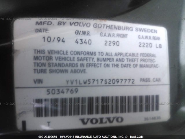 YV1LW5717S2097772 - 1995 VOLVO 850 GREEN photo 9