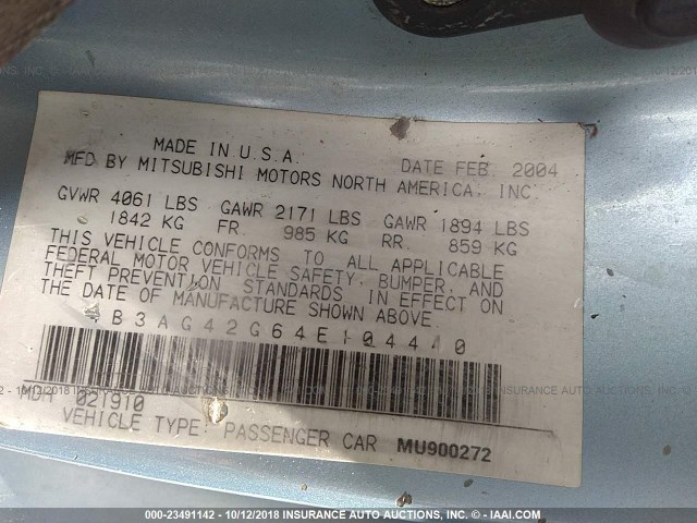 4B3AG42G64E104440 - 2004 DODGE STRATUS SXT BLUE photo 9