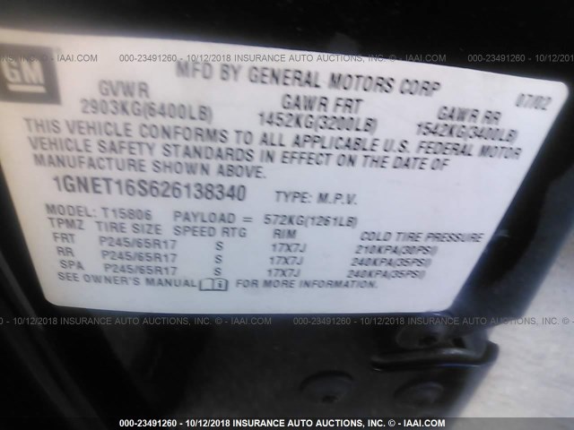 1GNET16S626138340 - 2002 CHEVROLET TRAILBLAZER EXT BLACK photo 9