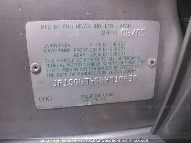 JF1SG67656H719438 - 2006 SUBARU FORESTER 2.5X LL BEAN BEIGE photo 9