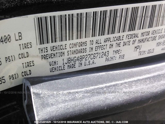 1J8HG48P27C671243 - 2007 JEEP COMMANDER BLACK photo 9