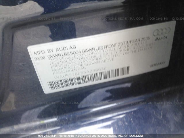 WAUKF78E56A238636 - 2006 AUDI A4 2.0T AVANT QUATTRO BLUE photo 9