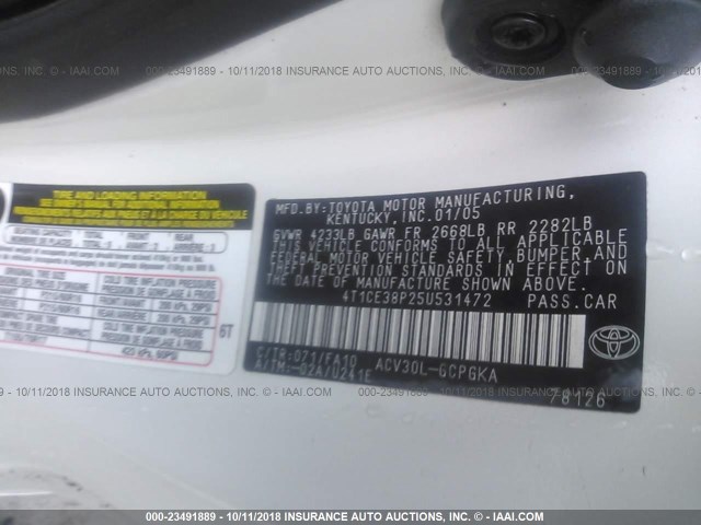 4T1CE38P25U531472 - 2005 TOYOTA CAMRY SOLARA SE/SLE Ağ foto 9