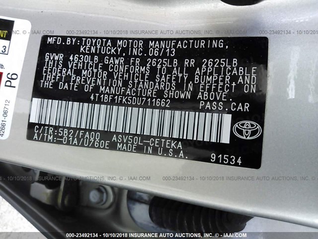 4T1BF1FK5DU711662 - 2013 TOYOTA CAMRY L/SE/LE/XLE ოქროსფერი ფოტო 9
