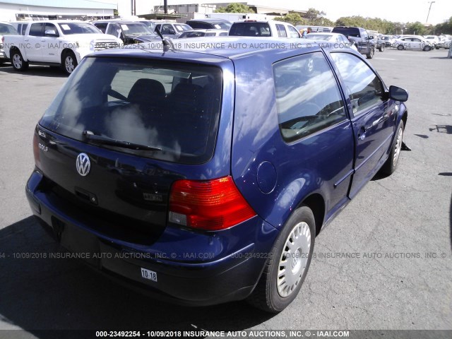 9BWBS21J714013138 - 2001 VOLKSWAGEN GOLF GL BLUE photo 4