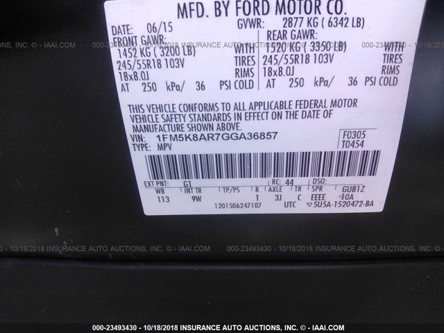 1FM5K8AR7GGA36857 - 2016 FORD EXPLORER POLICE INTERCEPTOR BLACK photo 9