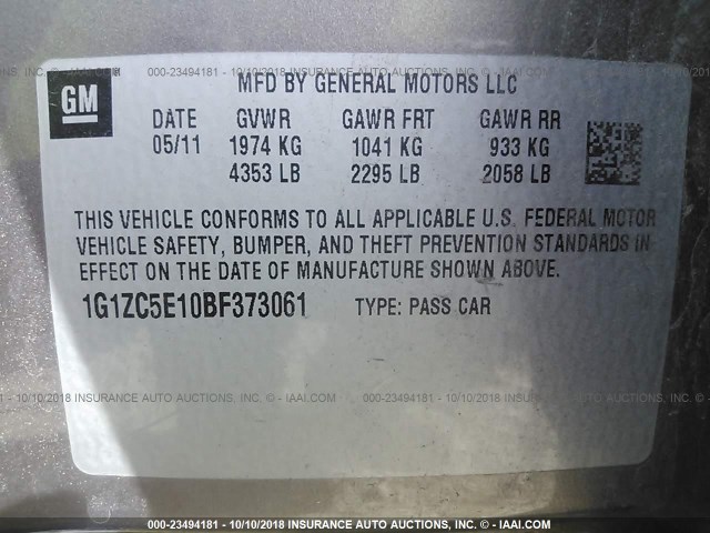 1G1ZC5E10BF373061 - 2011 CHEVROLET MALIBU 1LT BROWN photo 9