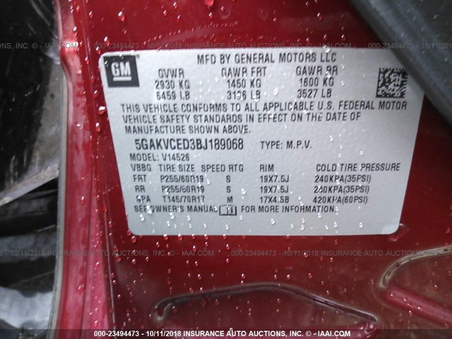 5GAKVCED3BJ189068 - 2011 BUICK ENCLAVE CXL მუქწითელი ფოტო 9