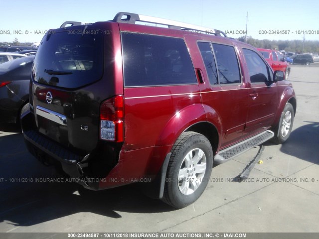 5N1AR18U15C738527 - 2005 NISSAN PATHFINDER LE/SE/XE RED photo 4