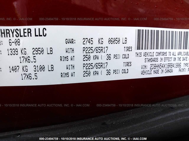 2D8HN54X18R841806 - 2008 DODGE GRAND CARAVAN SXT RED photo 9