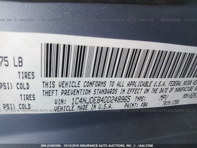 1C4NJDEB4DD248965 - 2013 JEEP COMPASS LATITUDE 浅蓝色 照片 9