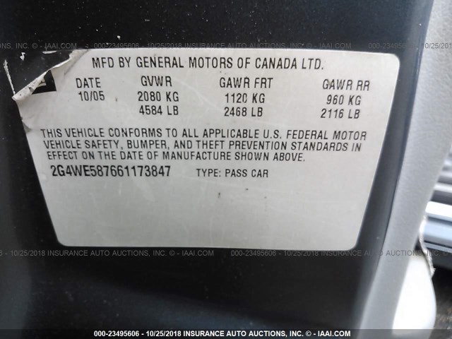 2G4WE587661173847 - 2006 BUICK LACROSSE CXS BLUE photo 9