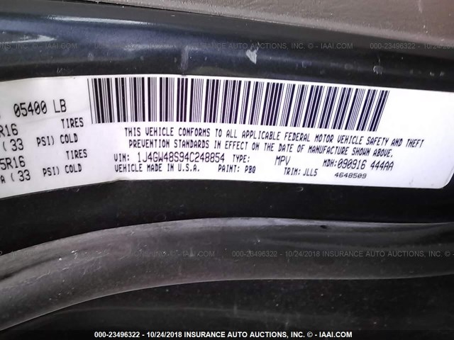1J4GW48S94C248854 - 2004 JEEP GRAND CHEROKEE LAREDO/COLUMBIA/FREEDOM 蓝色 照片 9