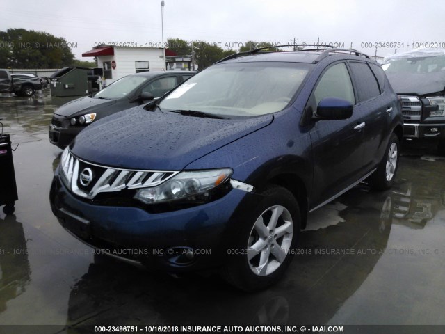 JN8AZ18U79W001202 - 2009 NISSAN MURANO S/SL BLUE photo 2