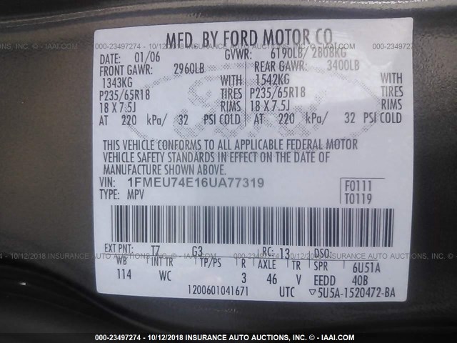 1FMEU74E16UA77319 - 2006 FORD EXPLORER EDDIE BAUER BROWN photo 9