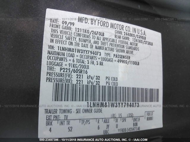 1LNHM81W3YY794073 - 2000 LINCOLN TOWN CAR EXECUTIVE BLACK photo 9