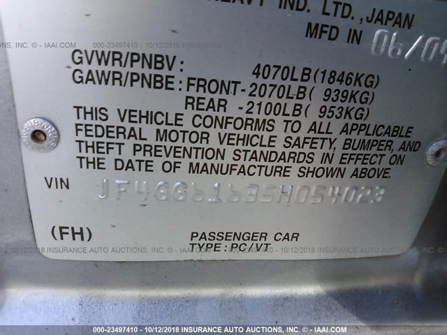 JF4GG61635H054023 - 2005 SAAB 9-2 LINEAR SILVER photo 9